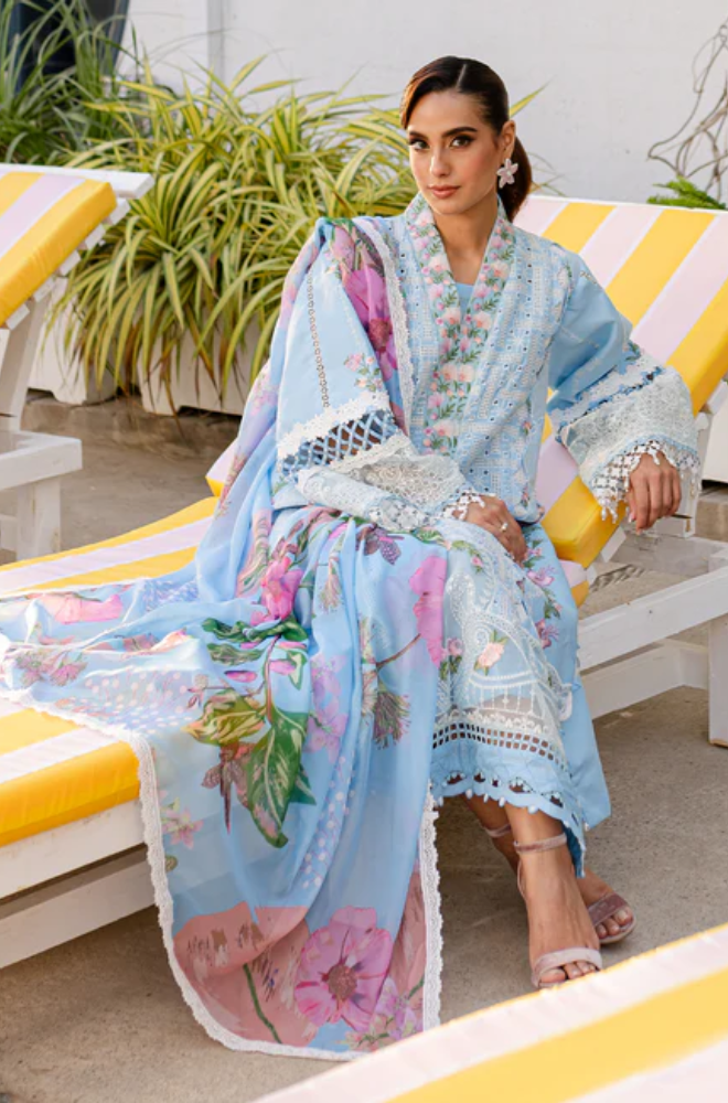 Summer 3PC Lawn Chikankri Embroidered Suit - BFB0649 - | BlueFery