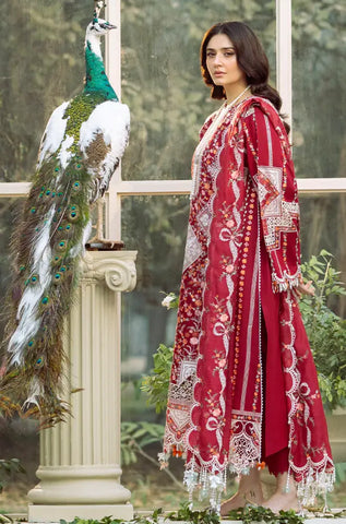 BIN ILYAS -3PC Lawn Chikankari Embroidered Shirt with Chiffon Embroidered Dupatta and Trouser - BFB0651