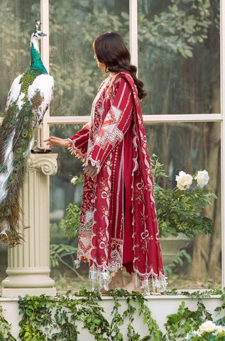 BIN ILYAS -3PC Lawn Chikankari Embroidered Shirt with Chiffon Embroidered Dupatta and Trouser - BFB0651