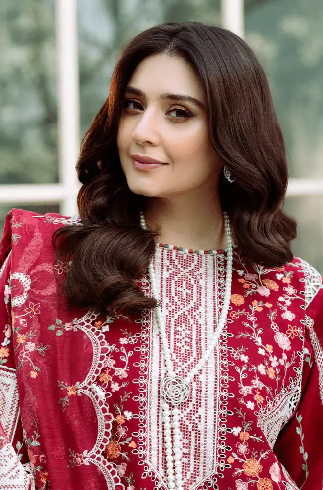 BIN ILYAS -3PC Lawn Chikankari Embroidered Shirt with Chiffon Embroidered Dupatta and Trouser - BFB0651