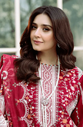 BIN ILYAS -3PC Lawn Chikankari Embroidered Shirt with Chiffon Embroidered Dupatta and Trouser - BFB0651