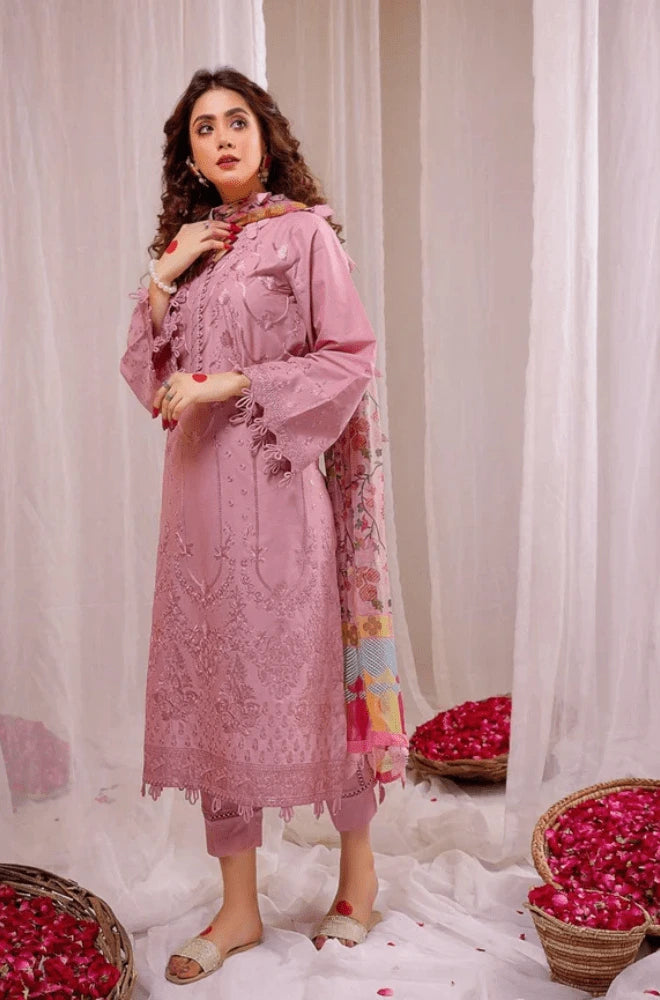 LIMELIGHT - 3PC Dhanak Embroidered Shirt With Monar Printed Dupatta and Trouser - BFB01074