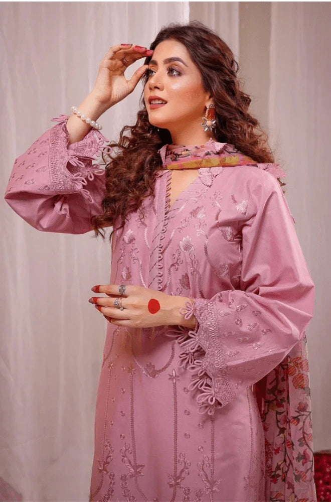 LIMELIGHT - 3PC Dhanak Embroidered Shirt With Monar Printed Dupatta and Trouser - BFB01074
