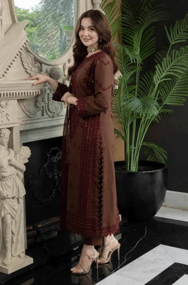 ASIM JOFA - 3PC Dhanak Embroidered Shirt with Dhanak Embroidered Dupatta and Trouser - BFB0988