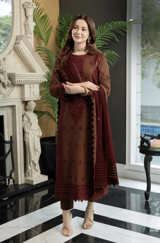 ASIM JOFA - 3PC Dhanak Embroidered Shirt with Dhanak Embroidered Dupatta and Trouser - BFB0988