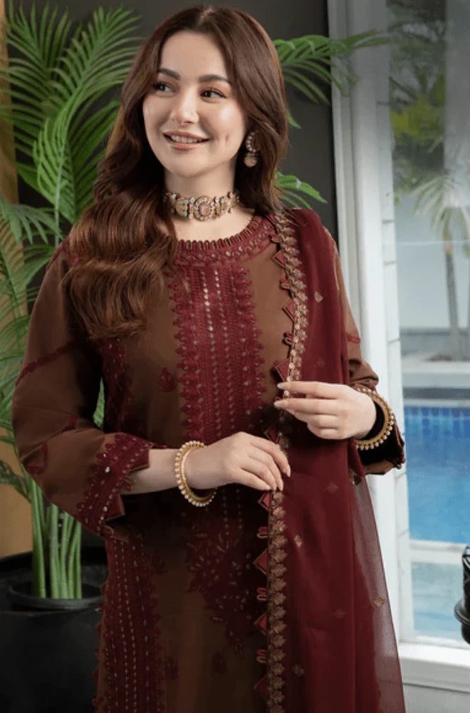 ASIM JOFA - 3PC Dhanak Embroidered Shirt with Dhanak Embroidered Dupatta and Trouser - BFB0988