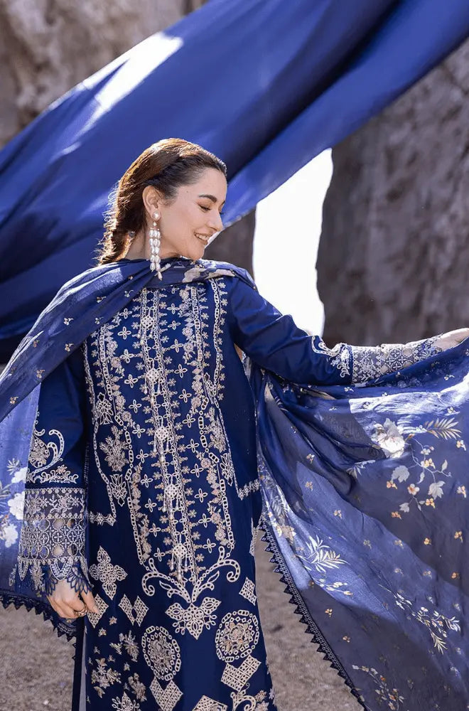 QALAMKAR - 3PC Lawn Embroidered Shirt with SluB Net Printed Dupatta and Trouser- BFA0026