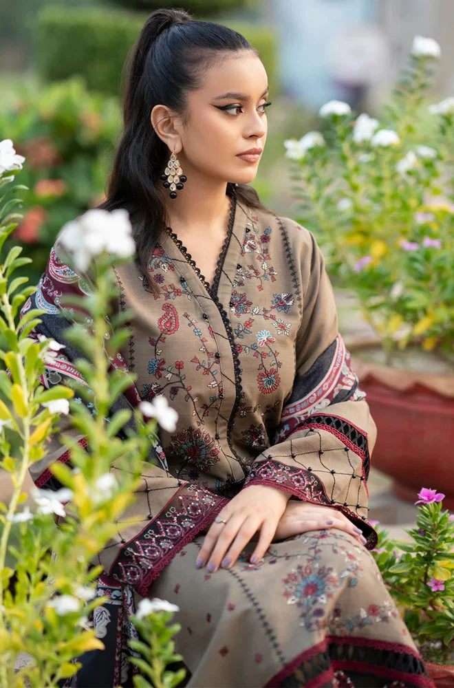 BIN ILYAS - 3PC Lawn Embroidered Shirt with Monar Printed Dupatta and Trouser- BFB0005