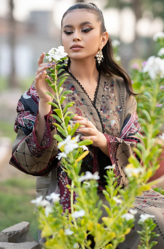 BIN ILYAS - 3PC Lawn Embroidered Shirt with Monar Printed Dupatta and Trouser- BFB0005