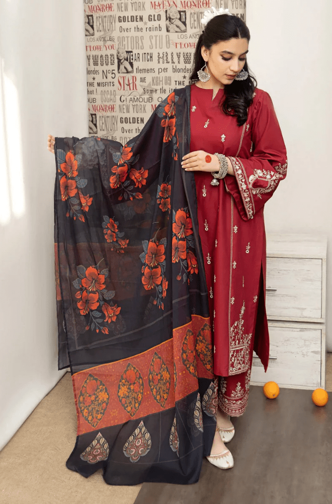 Summer 3PC Lawn Embroidered Suit - BFB0136 - | BlueFery