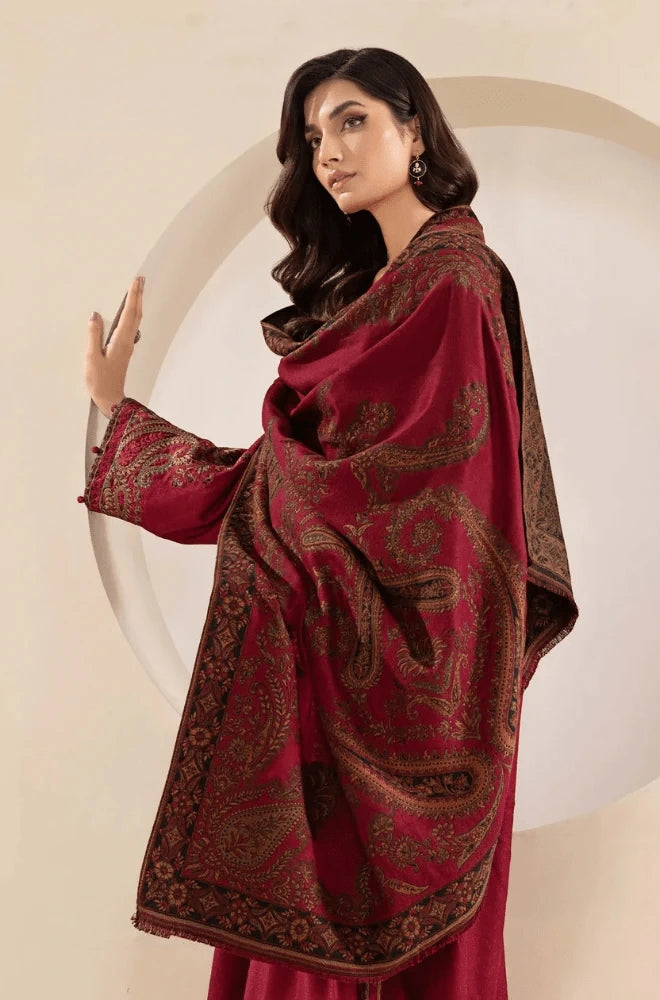 Maria.B 3PC Dhanak Embroidered Shirt with Wool Printed Dupatta and Trouser - BFB0217