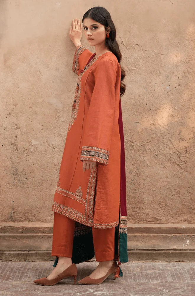 Jazmin - 3PC Dhanak Embroidered Shirt With Wool Printed Dupatta and Trouser - BFB01055