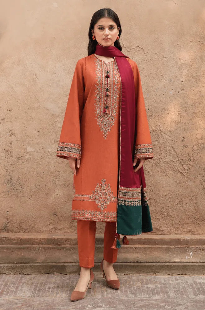 Jazmin - 3PC Dhanak Embroidered Shirt With Wool Printed Dupatta and Trouser - BFB01055