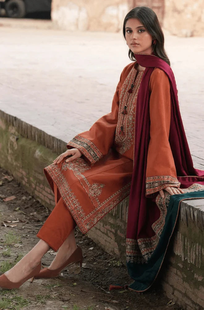 Jazmin - 3PC Dhanak Embroidered Shirt With Wool Printed Dupatta and Trouser - BFB01055