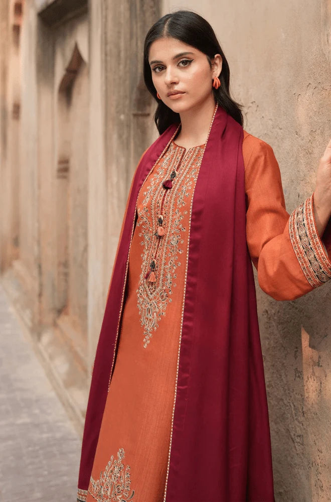 Jazmin - 3PC Dhanak Embroidered Shirt With Wool Printed Dupatta and Trouser - BFB01055