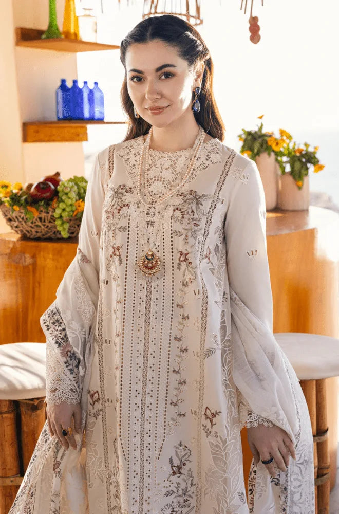 QALAMKAR - 3PC Lawn Chikankari Embroidered Shirt with Khadi Net Embroidered Dupatta and Trouser - BFB0234