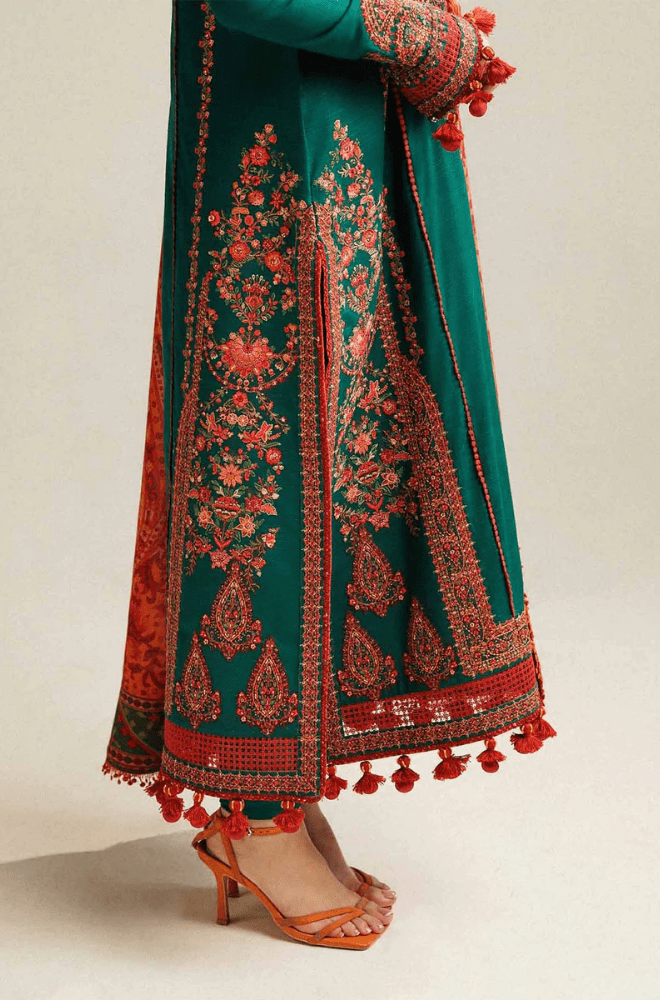 HUSSAIN REHAR - 3PC Dhanak Embroidered Shirt with Dhanak Printed Dupatta and Trouser - BFB0994