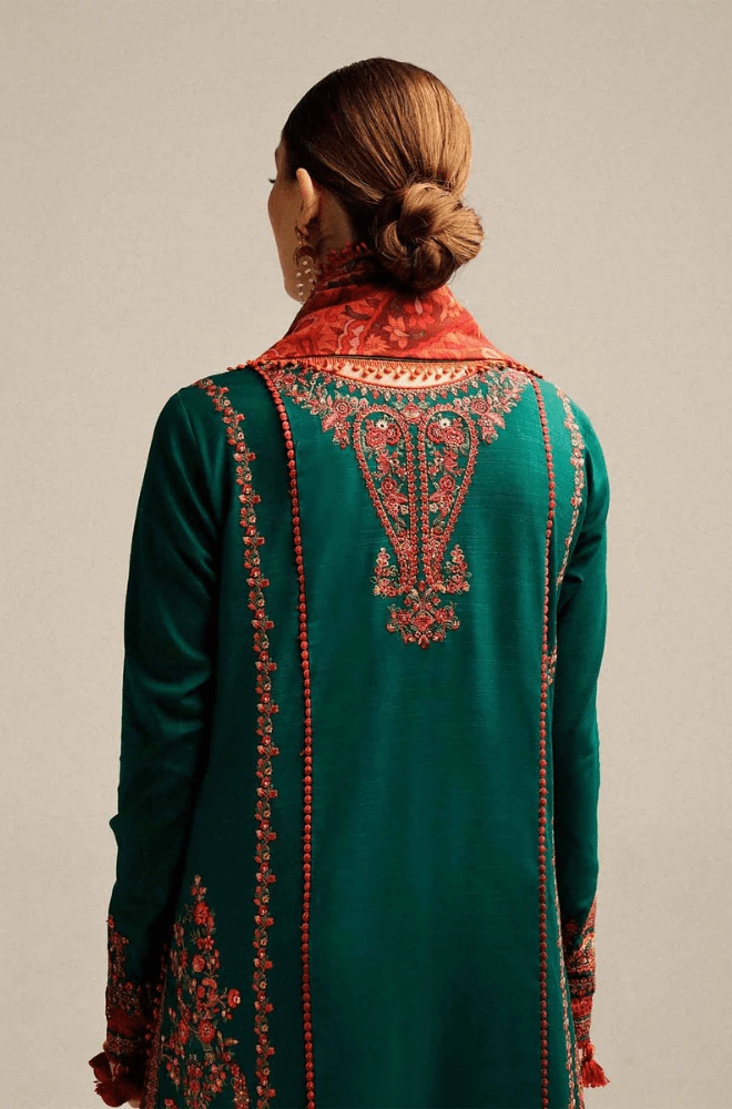 HUSSAIN REHAR - 3PC Dhanak Embroidered Shirt with Dhanak Printed Dupatta and Trouser - BFB0994