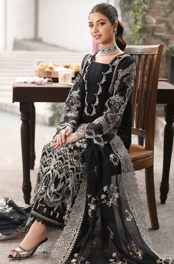Kahf - 3PC Dhanak Embroidered Shirt With Chiffon Embroidered Dupatta and Trouser - BFB01087