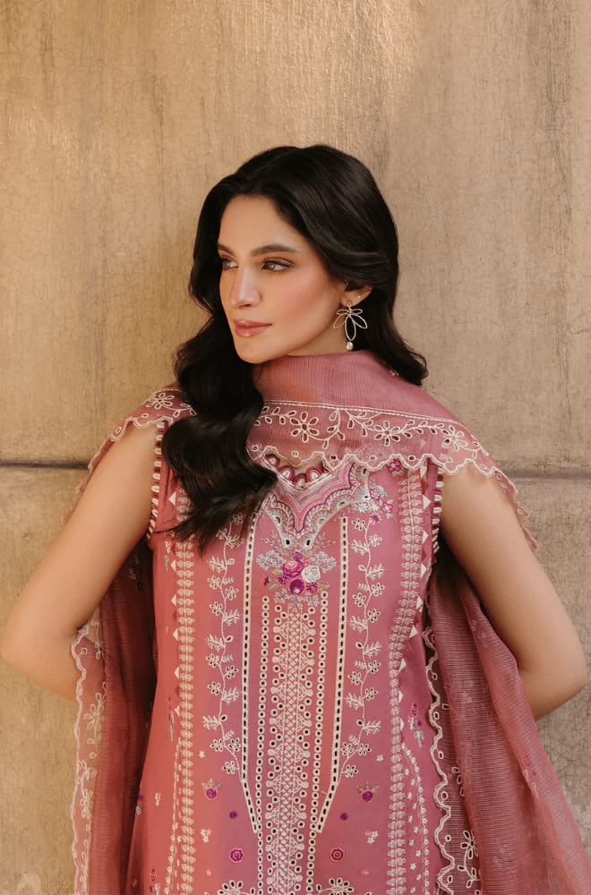 HUSSAIN REHAR - 3PC Lawn Embroidered Shirt with Chiffon Embroidered Dupatta and Trouser- BFB04740