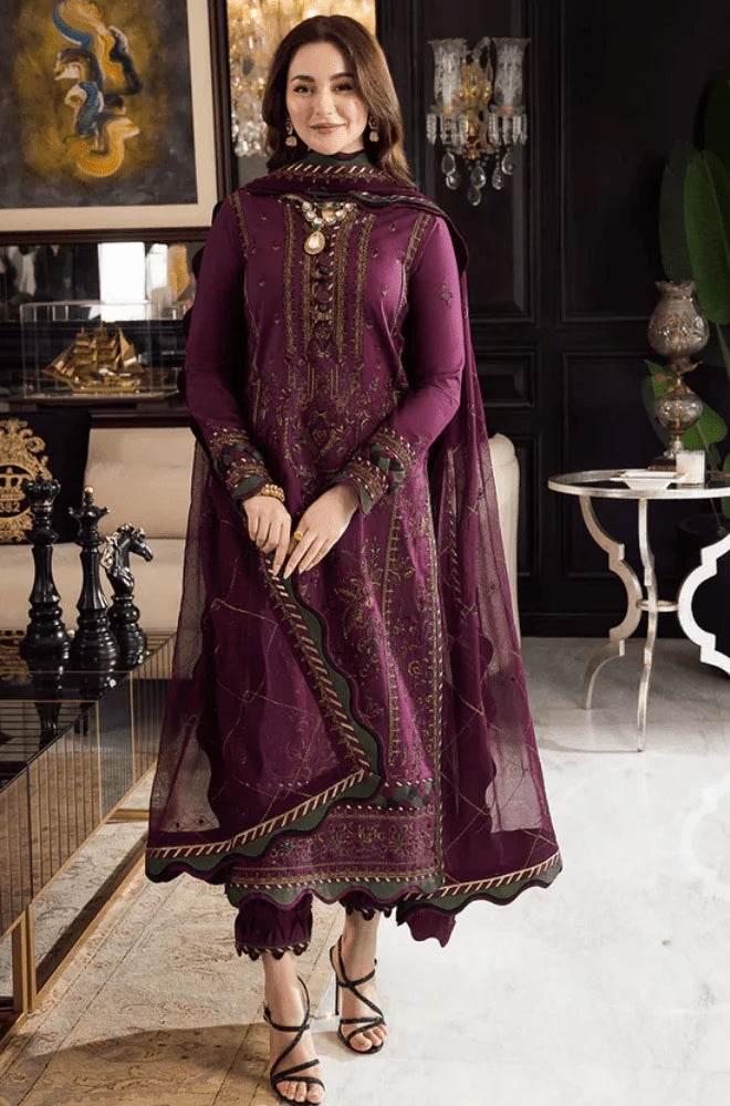 ASIM JOFA - 3PC Lawn Embroidered Shirt with Chiffon Embroidered Dupatta and Trouser - BFB05310