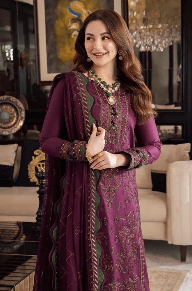 Asim Jofa - 3PC Dhanak Embroidered Shirt With Wool Printed Dupatta and Trouser - BFB01089