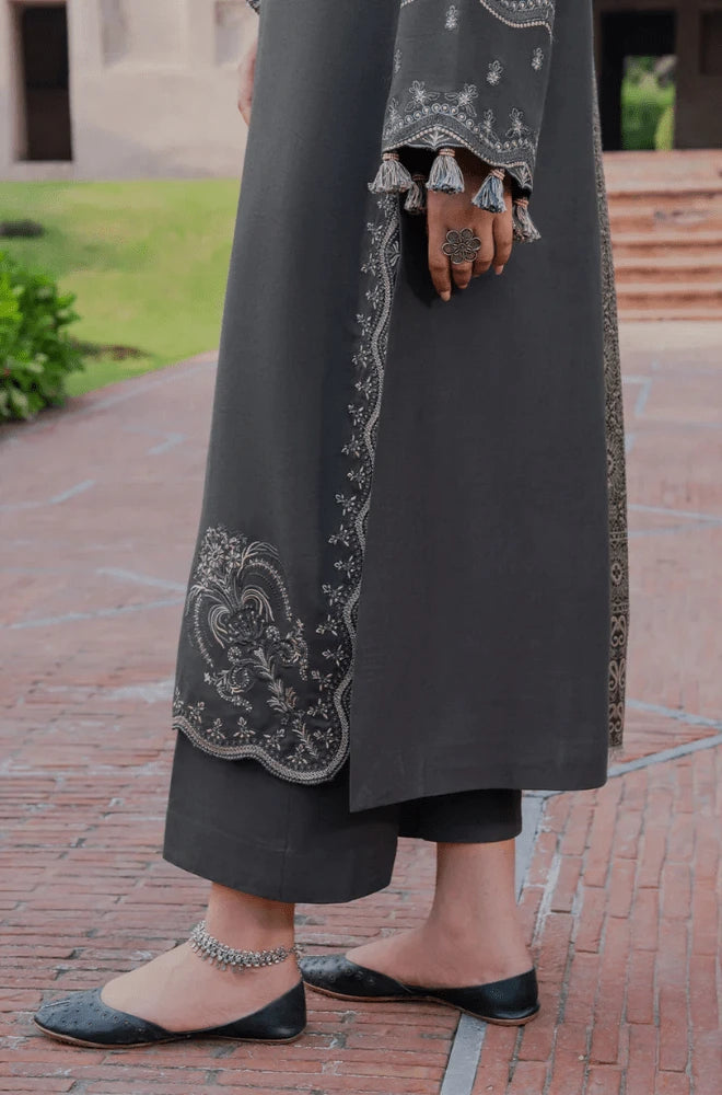 Izel Apparel - 3PC Dhanak Embroidered Shirt With Wool Printed Dupatta and Trouser - BFB01137