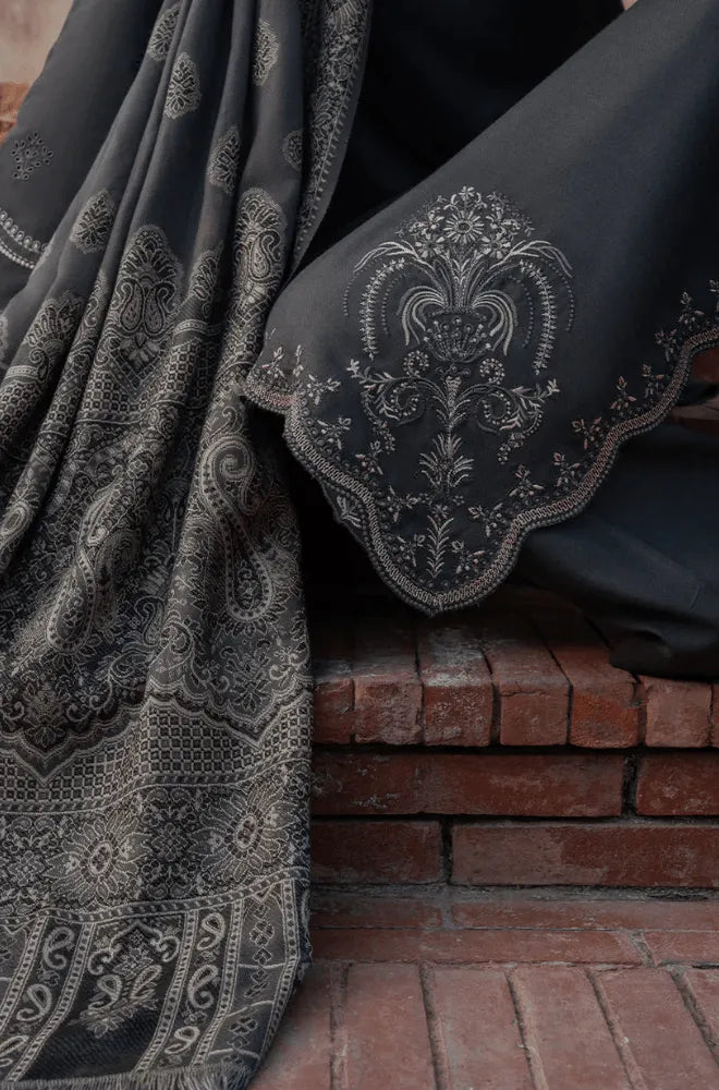 Izel Apparel - 3PC Dhanak Embroidered Shirt With Wool Printed Dupatta and Trouser - BFB01137