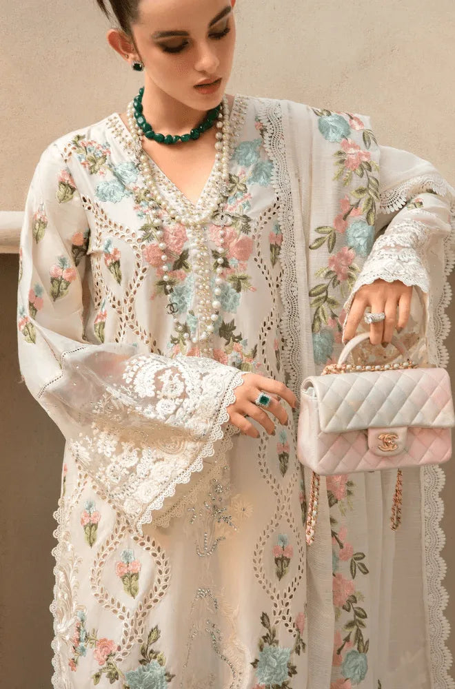 CRIMSON -3PC Lawn Chikankari Embroidered Shirt with Khadi Embroidered Dupatta and Trouser - BFB0597