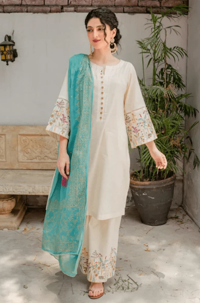 KASTOR - 3PC Lawn Embroidered Shirt with Monar Printed Dupatta and Trouser- BFB0598