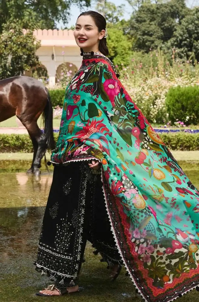 HUSSAIN REHAR - 3PC Lawn Embroidered Shirt with Slub Printed Dupatta and Trouser - BFB0693