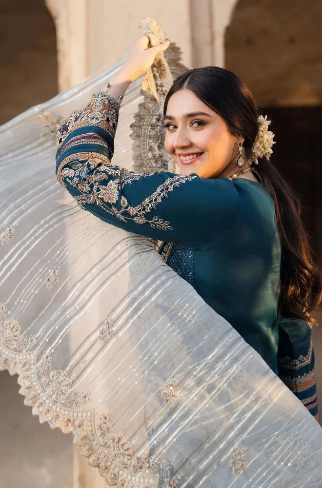 MUSHQ - 3PC Lawn Embroidered Shirt with Khadi Net Embroidered Dupatta and Trouser - BFB0721