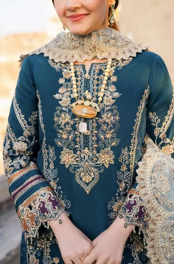 MUSHQ - 3PC Lawn Embroidered Shirt with Khadi Net Embroidered Dupatta and Trouser - BFB0721