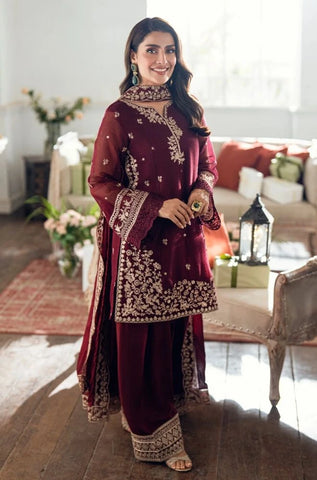 AZURE - 3PC Lawn Embroidered Shirt with Chiffon Embroidered Dupatta and Trouser - BFB0729