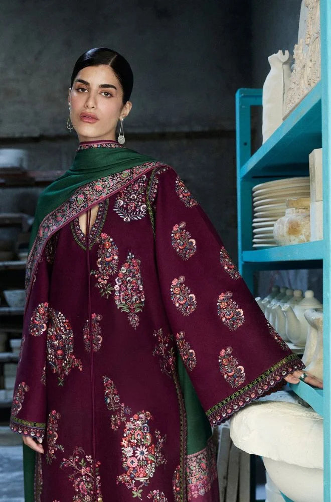 HUSSAIN REHAR - 3PC Lawn Embroidered Shirt with Chiffon Embroidered Dupatta and Trouser - BFB0730