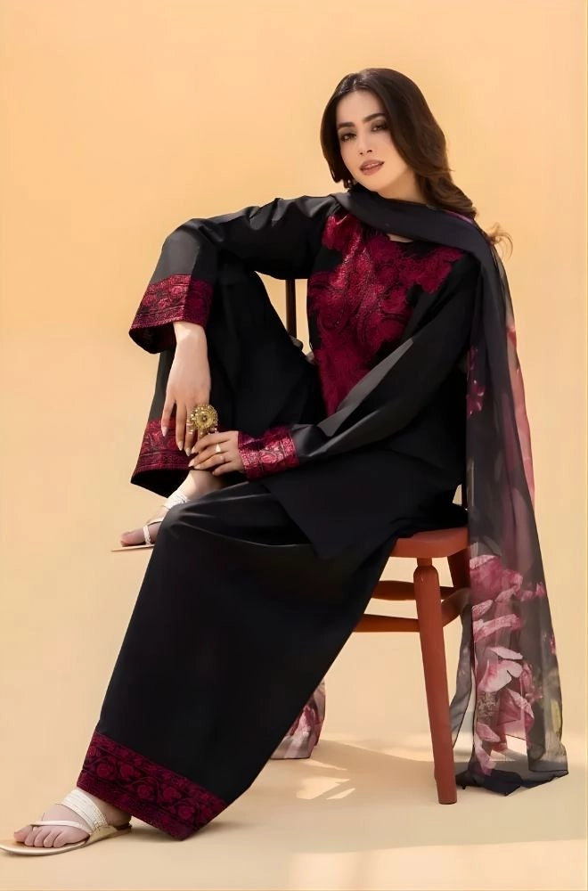 LAZULI - 3PC Lawn Embroidered Shirt with Chiffon Printed Dupatta and Trouser- BFB0742