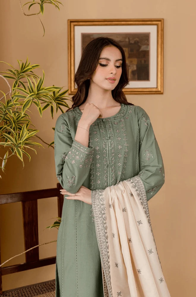 Sapphire - 3PC Dhanak Embroidered Shirt With Embroidered Dupatta and Trouser - BFB0989