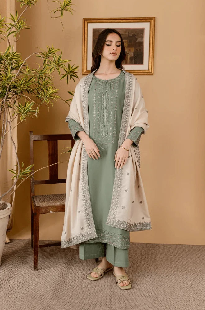 Sapphire - 3PC Dhanak Embroidered Shirt With Embroidered Dupatta and Trouser - BFB0989