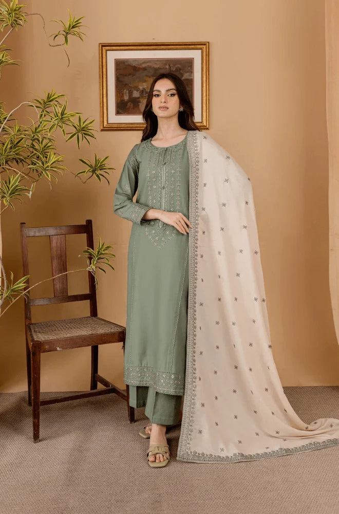 Sapphire - 3PC Dhanak Embroidered Shirt With Embroidered Dupatta and Trouser - BFB0989