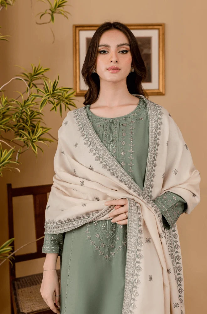 Sapphire - 3PC Dhanak Embroidered Shirt With Embroidered Dupatta and Trouser - BFB0989