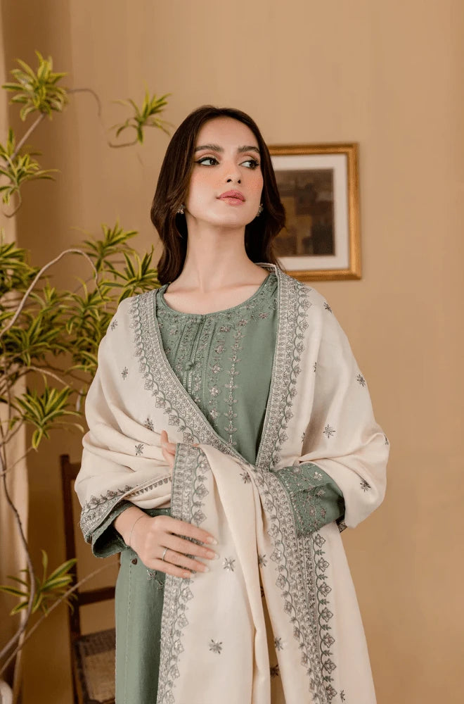 Sapphire - 3PC Dhanak Embroidered Shirt With Embroidered Dupatta and Trouser - BFB0989
