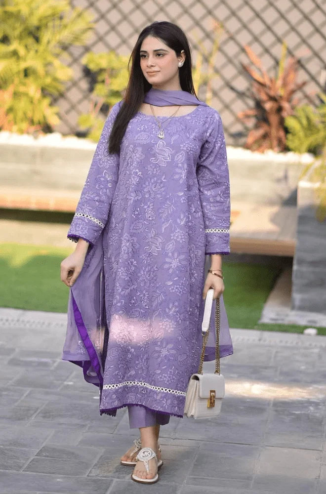 3PC Dhanak Embroidered Shirt with Dhanak Embroidered Dupatta and Trouser - BFU0105