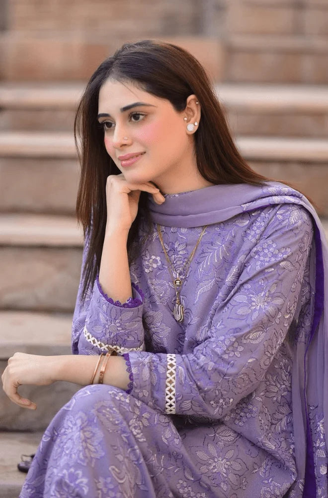 3PC Dhanak Embroidered Shirt with Dhanak Embroidered Dupatta and Trouser - BFU0105