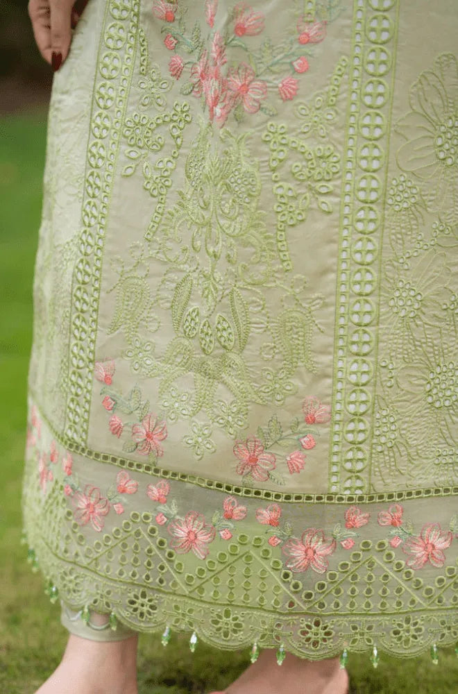 MUSHQ - 3PC Dhanak Chikankari Embroidered Shirt with Chiffon Embroidered Dupatta and Trouser - BFB01037