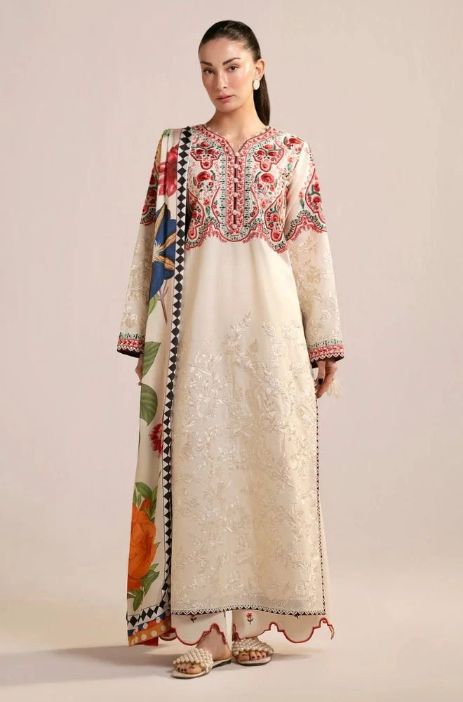ZARA SHAHJAHAN - 3PC Lawn Embroidered Shirt with Chiffon Printed Dupatta and Trouser - BFB0746