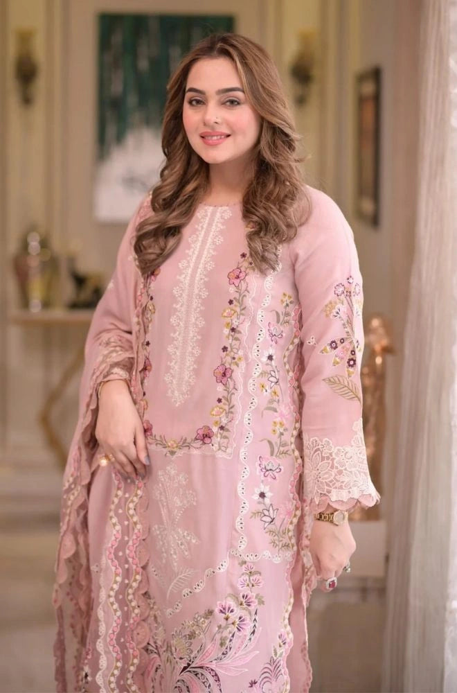 ANEELAS - 3PC Lawn Embroidered Shirt with Chiffon Embroidered Dupatta and Trouser - BFB0750