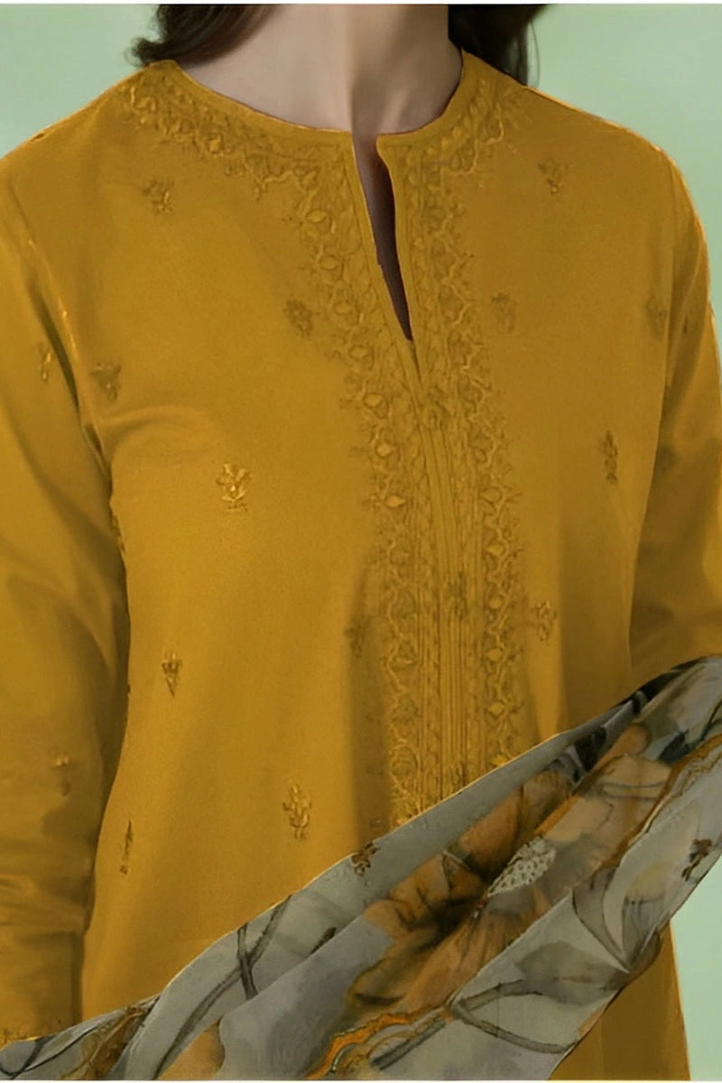 Sapphire - 3PC Dhanak  Embroidered Shirt with Organza Printed Dupatta and Trouser - BFB0888