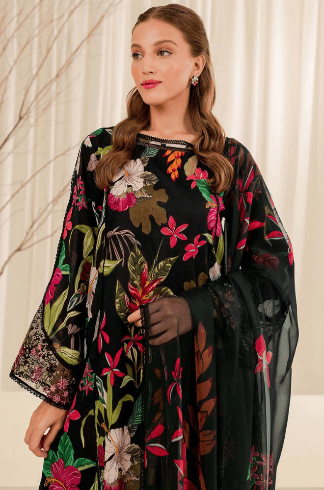 Winter 3PC Black Khaddar Digital Printed Dress - BFU0457 - | BlueFery