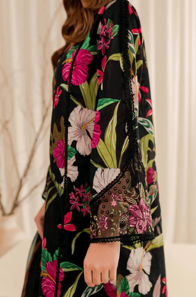 Winter 3PC Black Khaddar Digital Printed Dress - BFU0457 - | BlueFery