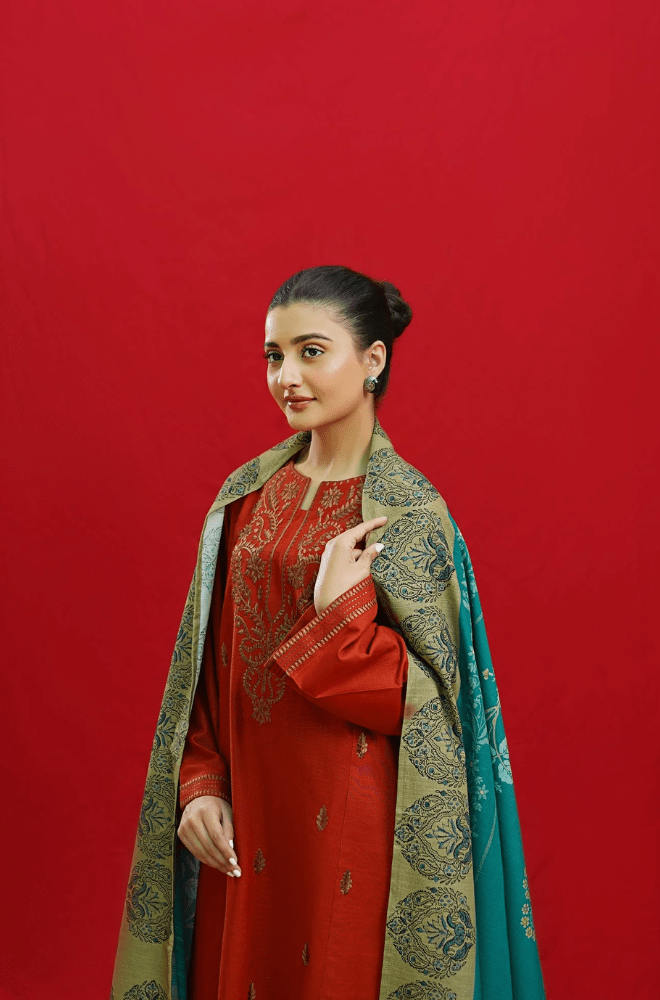 Winter 3PC Dhanak Embroidered Suit - BFB0212 - | BlueFery
